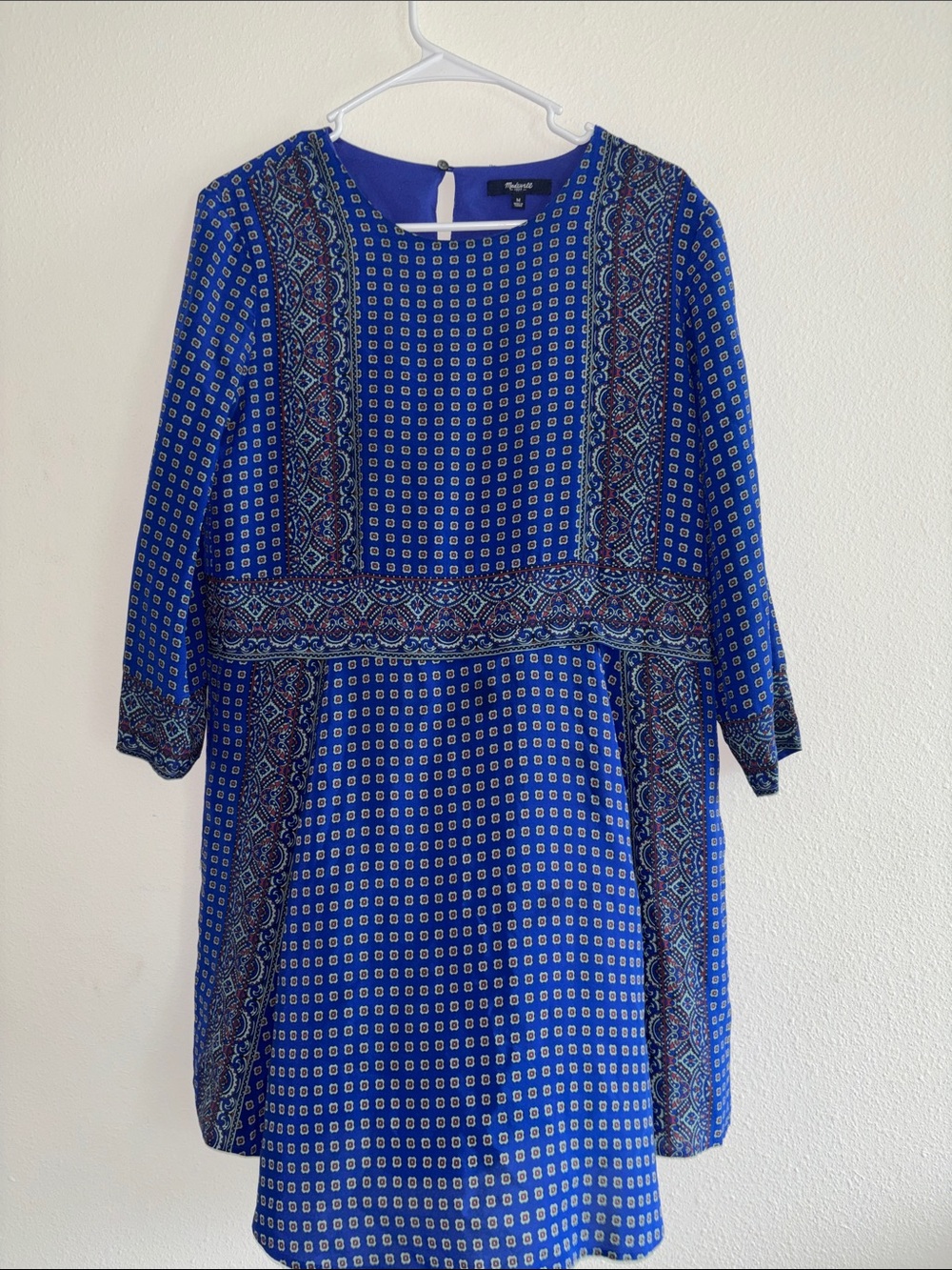 Madewell Royal Blue Printed Long Sleeve Shift Dress